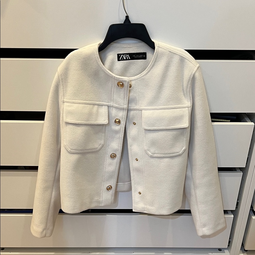 Zara Women's Cream Blazer with Gold Buttons